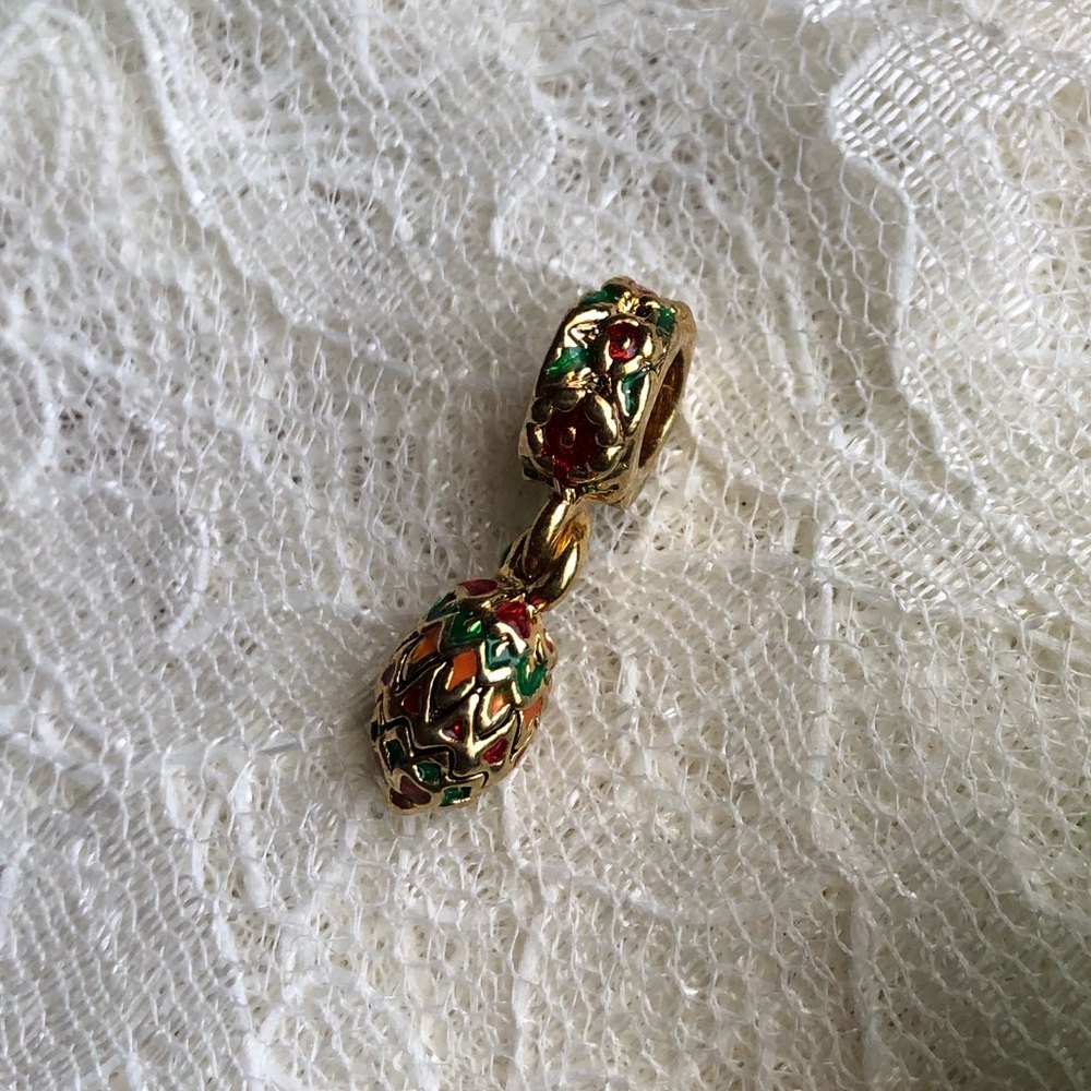 Vintage Easter Egg Charm; heavy and Detailed: Goldtone and Bright Enamel Colors